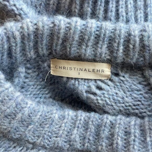 Christina Lehr Baby Alpaca Wool Blend Crew Neck Knitted Sweater Blue Size 1 - Picture 2 of 7